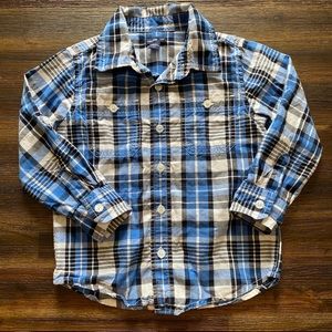 Gap Boys Blue Plaid Button Down Shirt 4T
